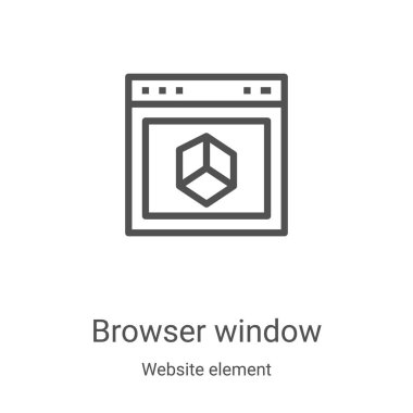 Web sitesi ögesi koleksiyonundan tarayıcı pencere simgesi vektörü. İnce çizgi tarayıcı pencere ana hatları ikon vektör illüstrasyonu. Web ve mobil uygulamalarda kullanmak için doğrusal sembol, logo, yazdırma ortamı