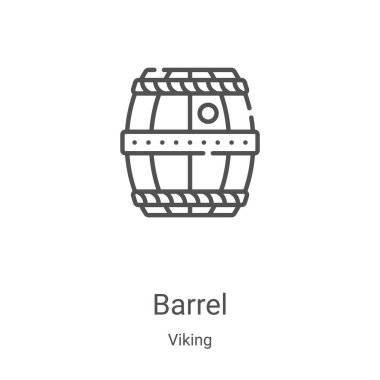 Viking koleksiyonundan varil ikon vektörü. İnce çizgi fıçı taslağı ikon vektör illüstrasyonu. Web ve mobil uygulamalarda kullanmak için doğrusal sembol, logo, yazdırma ortamı