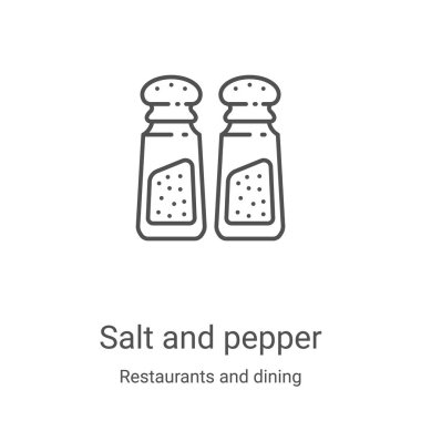 Restoranlardan ve yemek koleksiyonundan tuz ve biber ikonu vektörü. İnce çizgi tuz ve biber ana hatları ikon vektör çizimi. Web ve mobil uygulamalarda kullanmak için doğrusal sembol, logo, yazdırma ortamı