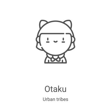 Kentsel kabileler koleksiyonundan otaku ikon vektörü. İnce çizgi otaku ana hatlı ikon vektör çizimi. Web ve mobil uygulamalarda kullanmak için doğrusal sembol, logo, yazdırma ortamı