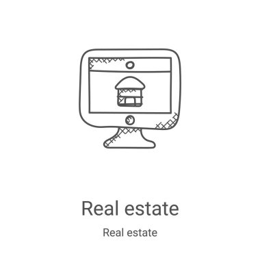 Gayrimenkul koleksiyonundan emlak ikonu vektörü. İnce çizgili emlak taslağı ikon vektör çizimi. Web ve mobil uygulamalarda kullanmak için doğrusal sembol, logo, yazdırma ortamı
