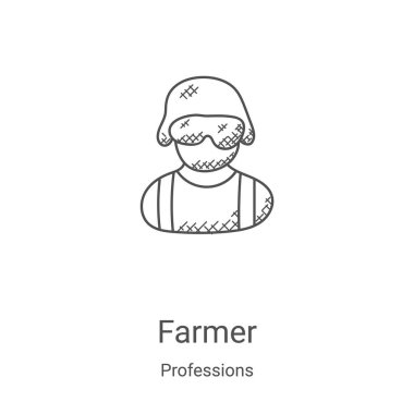 Meslek koleksiyonundan çiftçi ikonu vektörü. İnce çizgi çiftçi dış hatları ikon vektör çizimi. Web ve mobil uygulamalarda kullanmak için doğrusal sembol, logo, yazdırma ortamı