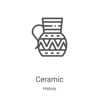 Tarih koleksiyonundan seramik ikon vektörü. İnce seramik ana hatlı ikon vektör çizimi. Web ve mobil uygulamalarda kullanmak için doğrusal sembol, logo, yazdırma ortamı