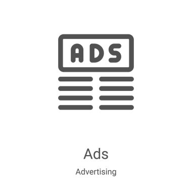 Reklam koleksiyonundan reklam simgesi vektörü. İnce çizgi reklam taslağı ikon vektör illüstrasyonu. Web ve mobil uygulamalarda kullanmak için doğrusal sembol, logo, yazdırma ortamı