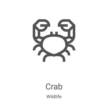 Vahşi yaşam koleksiyonundan yengeç ikonu vektörü. İnce çizgi yengeç ana hatlı ikon vektör çizimi. Web ve mobil uygulamalarda kullanmak için doğrusal sembol, logo, yazdırma ortamı