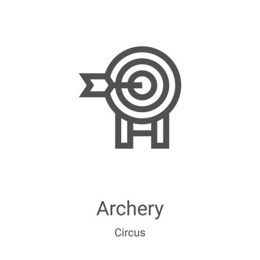 Sirk koleksiyonundan okçuluk ikonu vektörü. İnce çizgi okçuluk taslağı ikon vektör çizimi. Web ve mobil uygulamalarda kullanmak için doğrusal sembol, logo, yazdırma ortamı