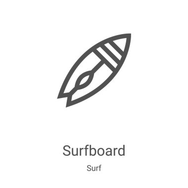 Sörf tahtası ikon taşıyıcısı, sörf koleksiyonundan. İnce çizgi Sörf tahtası ana hatları ikon vektör çizimi. Web ve mobil uygulamalarda kullanmak için doğrusal sembol, logo, yazdırma ortamı