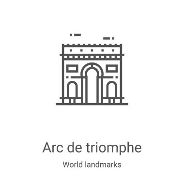 Ark de Triomphe ikon vektörü dünya simgeleri koleksiyonundan. İnce çizgi yay de triomphe ana hatlı ikon vektör çizimi. Web ve mobil uygulamalarda kullanmak için doğrusal sembol, logo, yazdırma ortamı