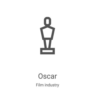 Oscar ikon vektörü, film endüstrisi koleksiyonundan. İnce çizgili Oscar ana hatlı ikon vektör çizimi. Web ve mobil uygulamalarda kullanmak için doğrusal sembol, logo, yazdırma ortamı