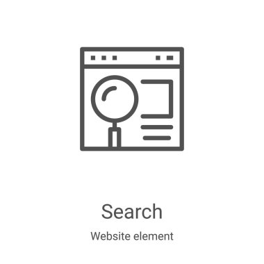 Web sitesi element koleksiyonundan arama simgesi vektörü. İnce çizgi ana hatlı ikon vektör çizimi. Web ve mobil uygulamalarda kullanmak için doğrusal sembol, logo, yazdırma ortamı