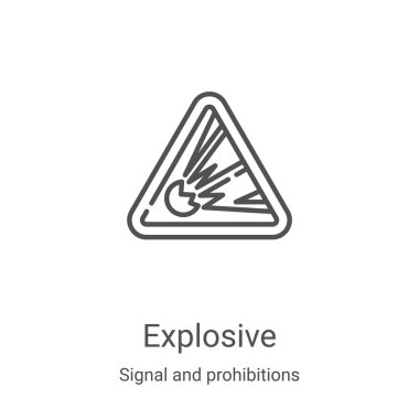 Sinyal ve içki yasağı koleksiyonundan patlayıcı ikon vektörü. İnce çizgi patlayıcı ana hatlı ikon vektör çizimi. Web ve mobil uygulamalarda kullanmak için doğrusal sembol, logo, yazdırma ortamı