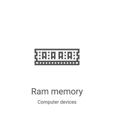 Bilgisayar aygıtları koleksiyonundan Ram bellek ikonu vektörü. İnce çizgi Ram Bellek ana hatları ikon vektör çizimi. Web ve mobil uygulamalarda kullanmak için doğrusal sembol, logo, yazdırma ortamı