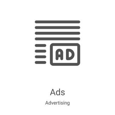 Reklam koleksiyonundan reklam simgesi vektörü. İnce çizgi reklam taslağı ikon vektör illüstrasyonu. Web ve mobil uygulamalarda kullanmak için doğrusal sembol, logo, yazdırma ortamı