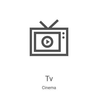 Sinema koleksiyonundan televizyon ikonu vektörü. İnce çizgi televizyon taslağı ikon vektör illüstrasyonu. Web ve mobil uygulamalarda kullanmak için doğrusal sembol, logo, yazdırma ortamı