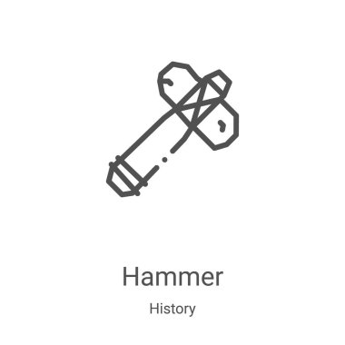 Tarih koleksiyonundan çekiç simgesi vektörü. İnce çizgili çekiç ana hatlı ikon vektör çizimi. Web ve mobil uygulamalarda kullanmak için doğrusal sembol, logo, yazdırma ortamı
