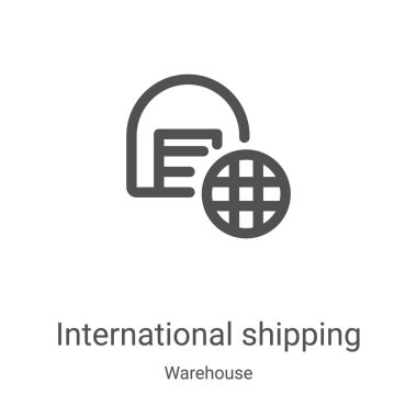 Depo koleksiyonundan uluslararası nakliye ikonu vektörü. İnce çizgi uluslararası taşıma ana hatları ikon vektör illüstrasyonu. Web ve mobil uygulamalarda kullanmak için doğrusal sembol, logo, yazdırma ortamı