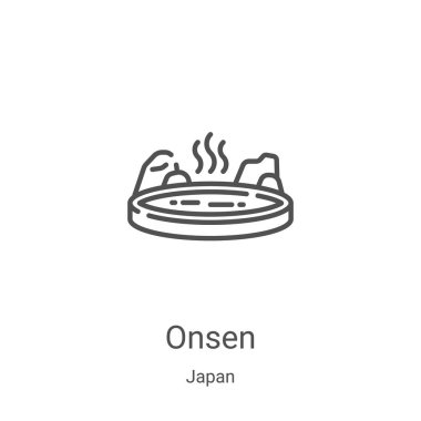 Japonya koleksiyonundan onsen ikon vektörü. İnce çizgi onsen taslağı ikon vektör illüstrasyonu. Web ve mobil uygulamalarda kullanmak için doğrusal sembol, logo, yazdırma ortamı