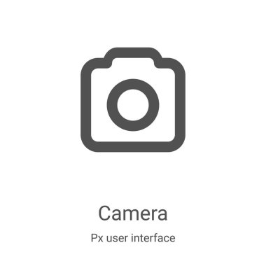 px kullanıcı arayüzü koleksiyonundan kamera simgesi vektörü. İnce çizgi kamera taslağı ikon vektör çizimi. Web ve mobil uygulamalarda kullanmak için doğrusal sembol, logo, yazdırma ortamı