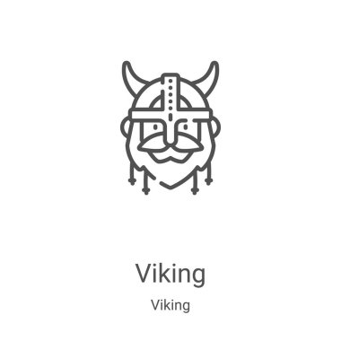 Viking koleksiyonundan Viking ikon vektörü. İnce çizgili Viking ana hatlı ikon vektör çizimi. Web ve mobil uygulamalarda kullanmak için doğrusal sembol, logo, yazdırma ortamı
