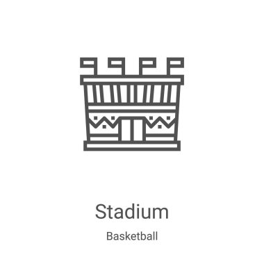 Basketbol koleksiyonundan stadyum ikon vektörü. İnce çizgili stadyum çizgisi ikon vektör çizimi. Web ve mobil uygulamalarda kullanmak için doğrusal sembol, logo, yazdırma ortamı