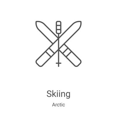 Kuzey Kutbu koleksiyonundan kayak ikonu vektörü. İnce çizgi kayak ana hatları ikon vektör çizimi. Web ve mobil uygulamalarda kullanmak için doğrusal sembol, logo, yazdırma ortamı