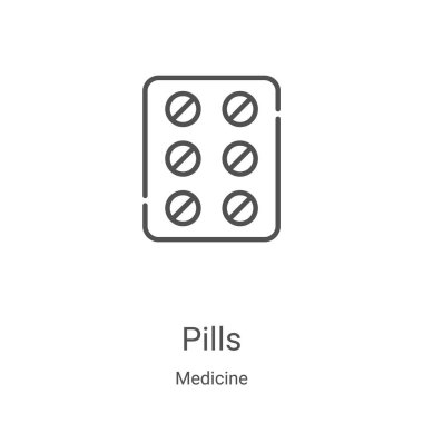 İlaç koleksiyonundan ikon ilaç taşıyıcısı. İnce çizgi hapları ana hatlı ikon vektör çizimi. Web ve mobil uygulamalarda kullanmak için doğrusal sembol, logo, yazdırma ortamı