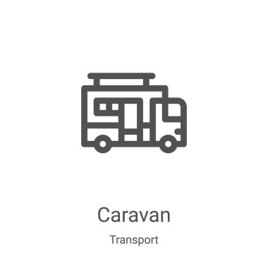 Işınlama koleksiyonundan karavan ikonu vektörü. İnce çizgi karavan taslak ikon vektör çizimi. Web ve mobil uygulamalarda kullanmak için doğrusal sembol, logo, yazdırma ortamı