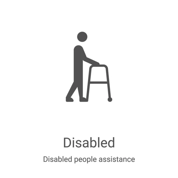 Vector icono de discapacidad de las personas con discapacidad de recogida de asistencia. Línea delgada deshabilitada icono de esquema ilustración vectorial. Símbolo lineal para su uso en aplicaciones web y móviles, logotipo, medios impresos — Vector de stock