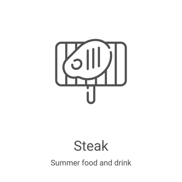 Steak vector icono de la colección de alimentos y bebidas de verano. Línea delgada filete contorno icono vector ilustración. Símbolo lineal para su uso en aplicaciones web y móviles, logotipo, medios impresos — Vector de stock
