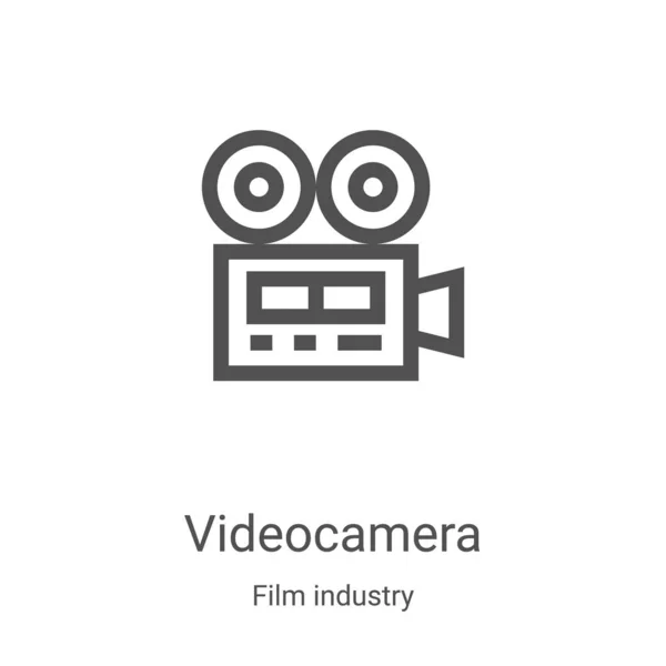 Видеокамера иконка вектор из коллекции киноиндустрии. Тонкая линия видеокамеры наброска иконки векторной иллюстрации. Линейный символ для использования в веб и мобильных приложениях, логотипе, печатных СМИ — стоковый вектор