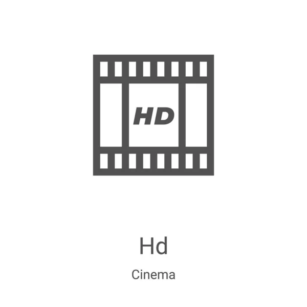 映画コレクションのHDアイコンベクトル細い線のhdアウトラインアイコンベクトルイラスト。Webやモバイルアプリ、ロゴ、印刷メディアで使用するための線形シンボル — ストックベクタ