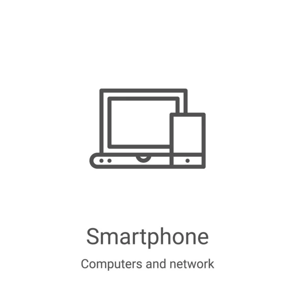 Значок смартфона вектор з комп'ютерів і колекції мережі. Тонка лінія смартфона окреслює піктограму Векторні ілюстрації. Лінійний символ для використання у веб- та мобільних додатках, логотипі, друкованих засобах масової інформації — стоковий вектор