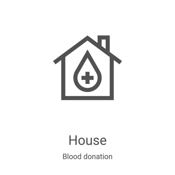 Vektor ikon rumah dari koleksi donasi darah. Garis tipis gambar vektor ikon garis depan. Simbol linear untuk digunakan pada aplikasi web dan seluler, logo, media cetak - Stok Vektor