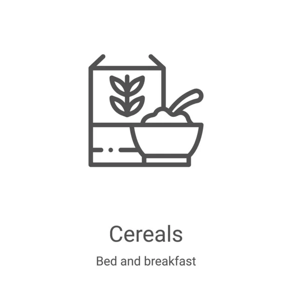 Vettore icona cereali dalla collezione bed and breakfast. Illustrazione vettoriale dei cereali a linea sottile. Simbolo lineare per l'utilizzo su applicazioni web e mobili, logo, supporti di stampa — Vettoriale Stock