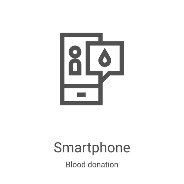 Vektor ikon smartphone dari koleksi donasi darah. Garis tipis smartphone outline ikon vektor ilustrasi. Simbol linear untuk digunakan pada aplikasi web dan seluler, logo, media cetak - Stok Vektor