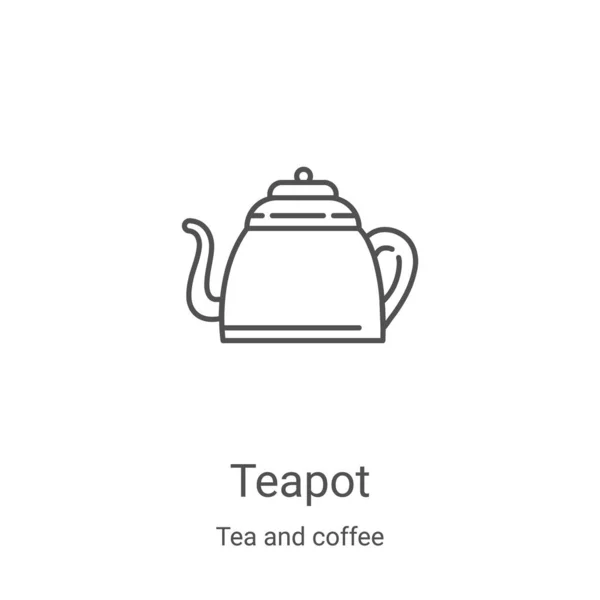 Tetera icono vector de la colección de té y café. Tetera delgada línea contorno icono vector ilustración. Símbolo lineal para su uso en aplicaciones web y móviles, logotipo, medios impresos — Archivo Imágenes Vectoriales