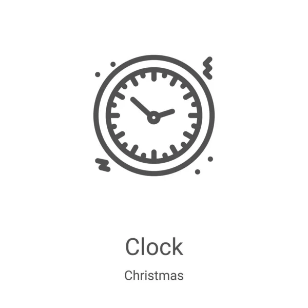 Orologio vettore icona della collezione di Natale. Illustrazione vettoriale dell'icona del contorno dell'orologio sottile. Simbolo lineare per l'utilizzo su applicazioni web e mobili, logo, supporti di stampa — Vettoriale Stock