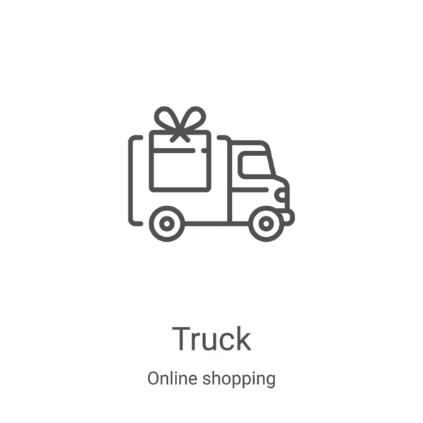 Vector icono de camión de la colección de compras en línea. Línea delgada camión esquema icono vector ilustración. Símbolo lineal para su uso en aplicaciones web y móviles, logotipo, medios impresos — Archivo Imágenes Vectoriales