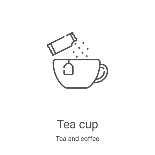 Té taza icono vector de la colección de té y café. Línea delgada taza de té esquema icono vector ilustración. Símbolo lineal para su uso en aplicaciones web y móviles, logotipo, medios impresos — Archivo Imágenes Vectoriales