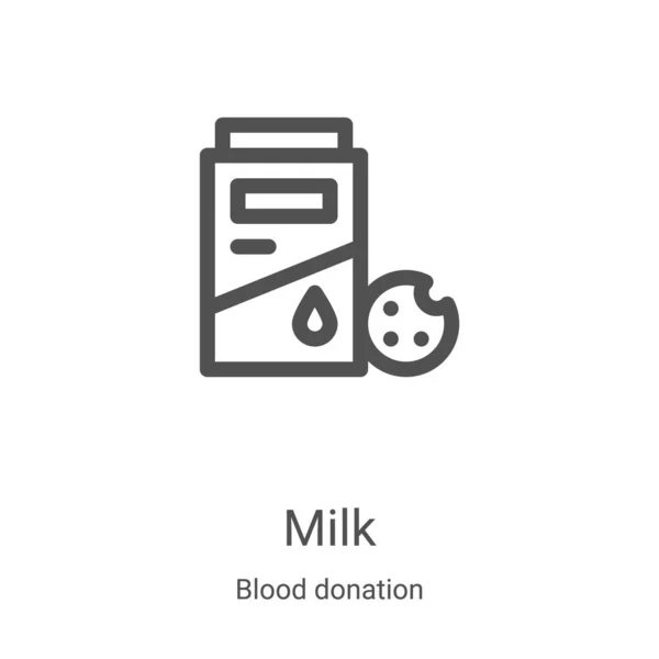 Vector del icono de la leche de la donación de sangre. Línea delgada esbozo de leche icono ilustración vectorial. Símbolo lineal para su uso en aplicaciones web y móviles, logotipo, medios impresos — Vector de stock