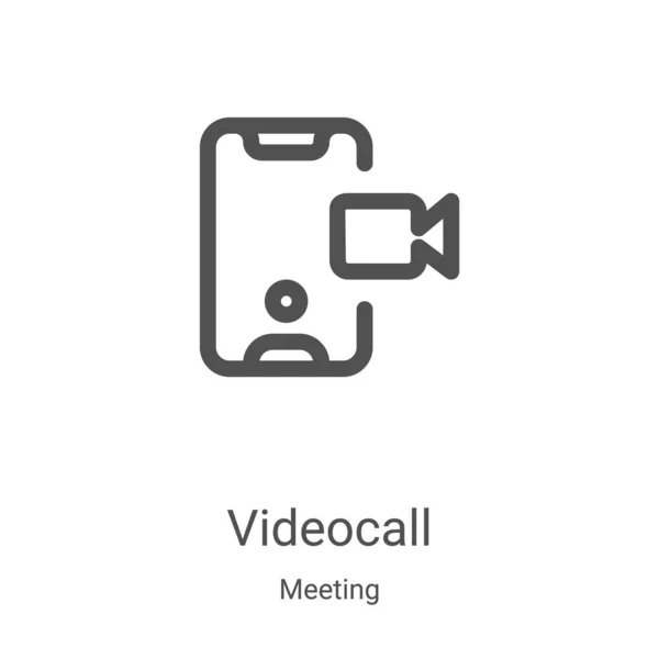 Videocall icon vector dalla collezione meeting. Illustrazione vettoriale icona contorno sottile linea videocall. Simbolo lineare per l'utilizzo su applicazioni web e mobili, logo, supporti di stampa — Vettoriale Stock