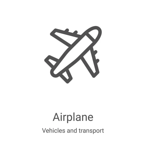 Vetor ícone avião de veículos e coleta de transporte. Ilustração de vetor de ícone de contorno de avião de linha fina. Símbolo linear para uso em aplicativos web e móveis, logotipo, mídia impressa —  Vetores de Stock