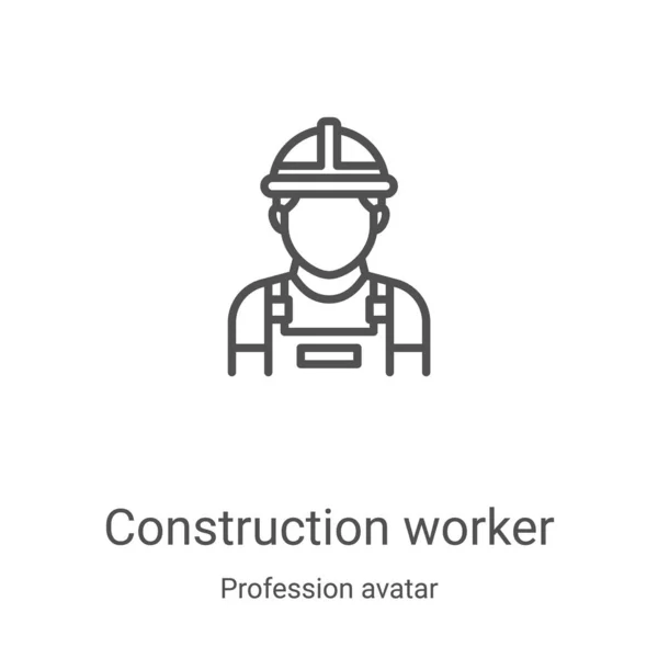 Vektor ikon stavebního dělníka z kolekce profesních avatarů. Obrázek ikony vektoru konstrukčního dělníka tenké čáry. Lineární symbol pro použití na webových a mobilních aplikacích, logu, tiskových médiích — Stockový vektor