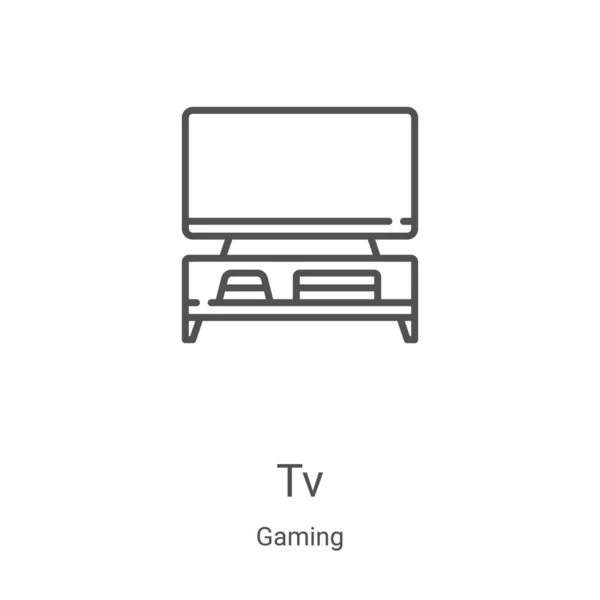 Іконка телевізора вектор з колекції ігор. Тонка лінія ТБ контур значок Векторні ілюстрації. Лінійний символ для використання у веб- та мобільних додатках, логотипі, друкованих засобах масової інформації — стоковий вектор