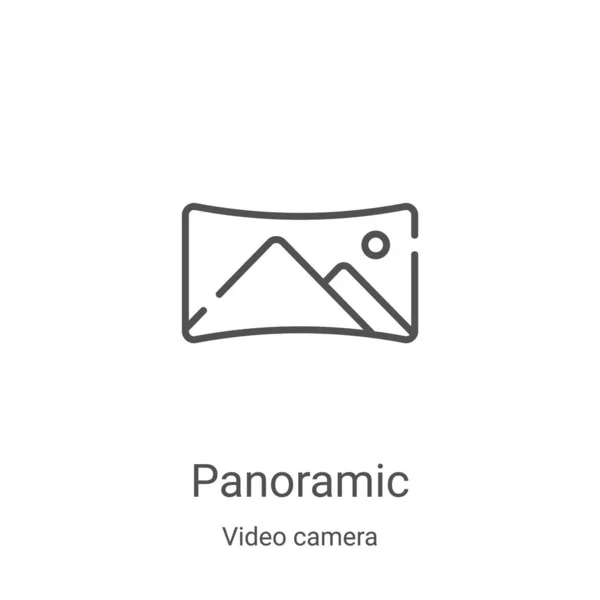 ビデオカメラコレクションのパノラマアイコンベクトル。細い線のパノラマアウトラインアイコンのベクトルイラスト。Webやモバイルアプリ、ロゴ、印刷メディアで使用するための線形シンボル — ストックベクタ