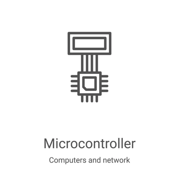 Vector icono de microcontrolador de computadoras y colección de red. Línea delgada microcontrolador contorno icono vector ilustración. Símbolo lineal para su uso en aplicaciones web y móviles, logotipo, medios impresos — Vector de stock