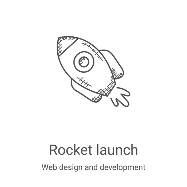Cohete icono de lanzamiento vector de diseño web y colección de desarrollo. Línea delgada cohete lanzamiento esquema icono vector ilustración. Símbolo lineal para su uso en aplicaciones web y móviles, logotipo, medios impresos — Vector de stock