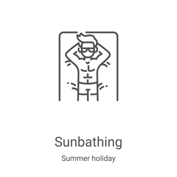 Vetor de ícone de banho de sol da coleção de férias de verão. Linha fina banho de sol contorno ícone vetor ilustração. Símbolo linear para uso em aplicativos web e móveis, logotipo, mídia impressa — Vetor de Stock