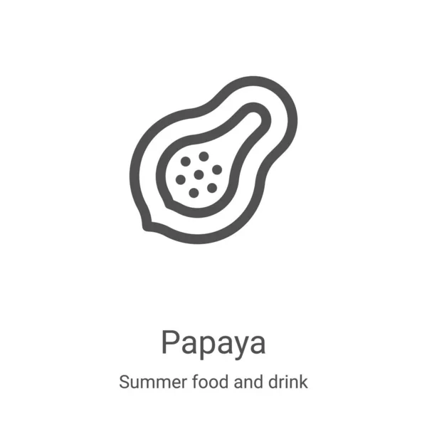 Papayikonvektor fra sommermat og drikkeinnsamling. Papaya med tynne linjer viser illustrasjon med ikonvektor. Lineært symbol for bruk på nett- og mobilapper, logo, trykkemedier – stockvektor