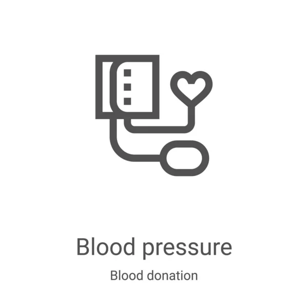 Vektor ikon tekanan darah dari pengumpulan donasi darah. Garis tipis tekanan darah Garis luar gambar vektor ikon. Simbol linear untuk digunakan pada aplikasi web dan seluler, logo, media cetak - Stok Vektor